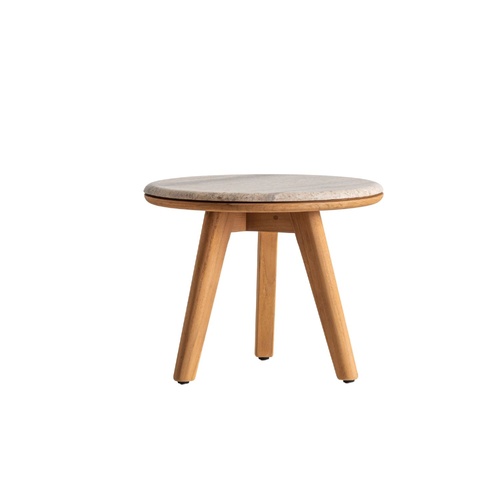 Alani Stone Side Table - Travertine/Teak