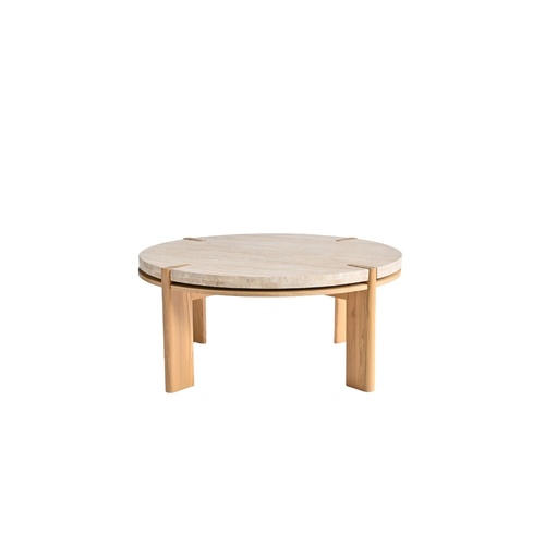 Bruna Coffee Table - Beige Travertine/Light Oak 