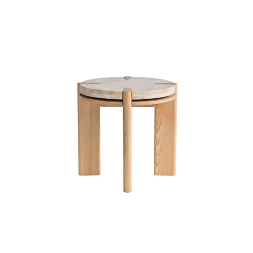 Bruna Side Table - Beige Travertine/Light Oak 