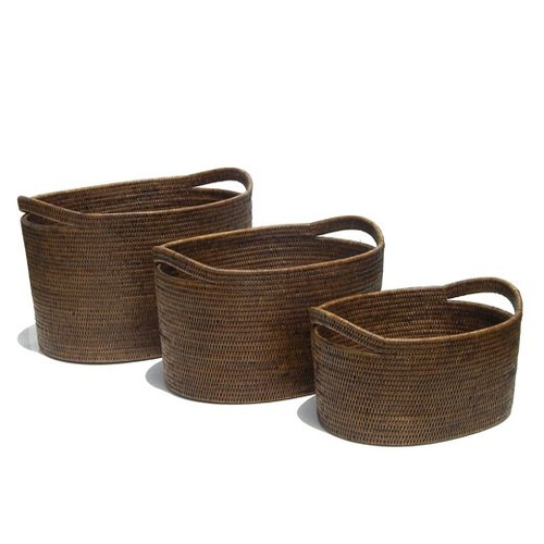 Set of 3 Rattan Oval Baskets