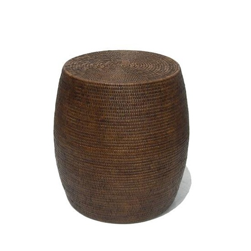 Rattan Drum Stool - Antique Brown 
