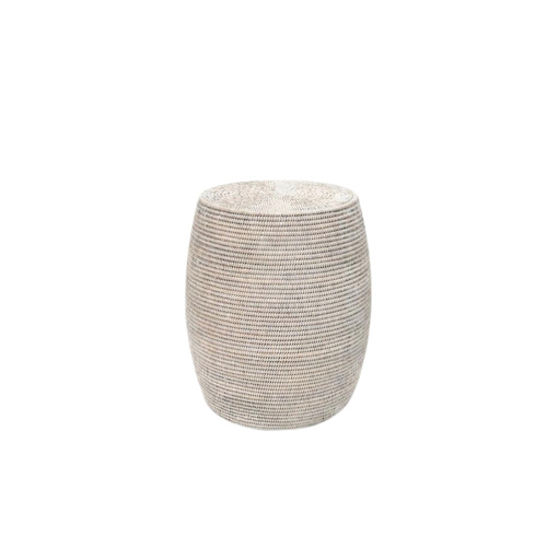  Rattan Drum Stool - Whitewash 