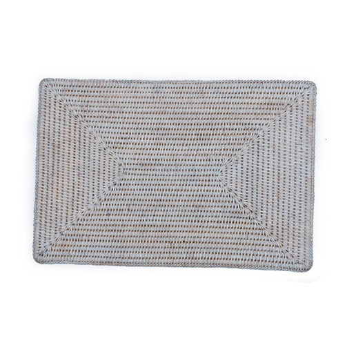 Rectangular Rattan Placemat - Whitewash 